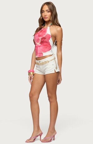 Backless Floral Beaded Halter Top image number 4