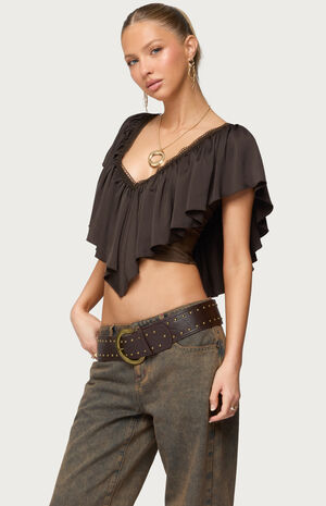 Deena Ruffled V Neck Top image number 2