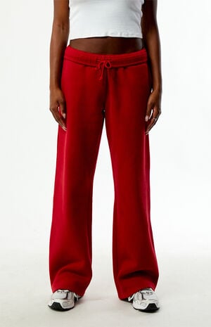 Red Ultra Soft Fleece Core Washed Baggy Sweatpants image number 2