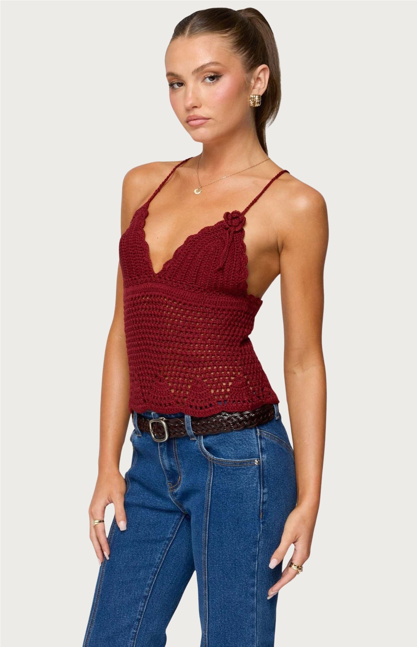 Edikted Delila Crochet V Neck Top