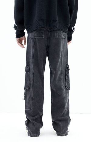 Black Wash Baggy Cargo Zip Jeans image number 5