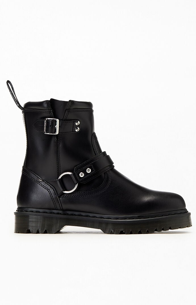 Dr Martens Black Anistone Harness Leather Low Biker Boots | Pacsun