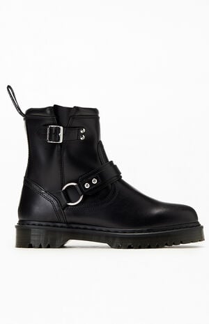 Black Anistone Harness Leather Low Biker Boots image number 1