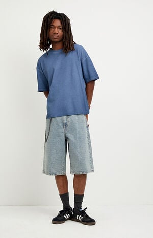 Austin Extreme Baggy Jean Shorts Textured Slub Light Blue image number 1