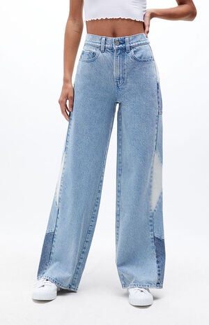Eco Two-Tone Side Panel High Waisted Baggy Jeans image number 2