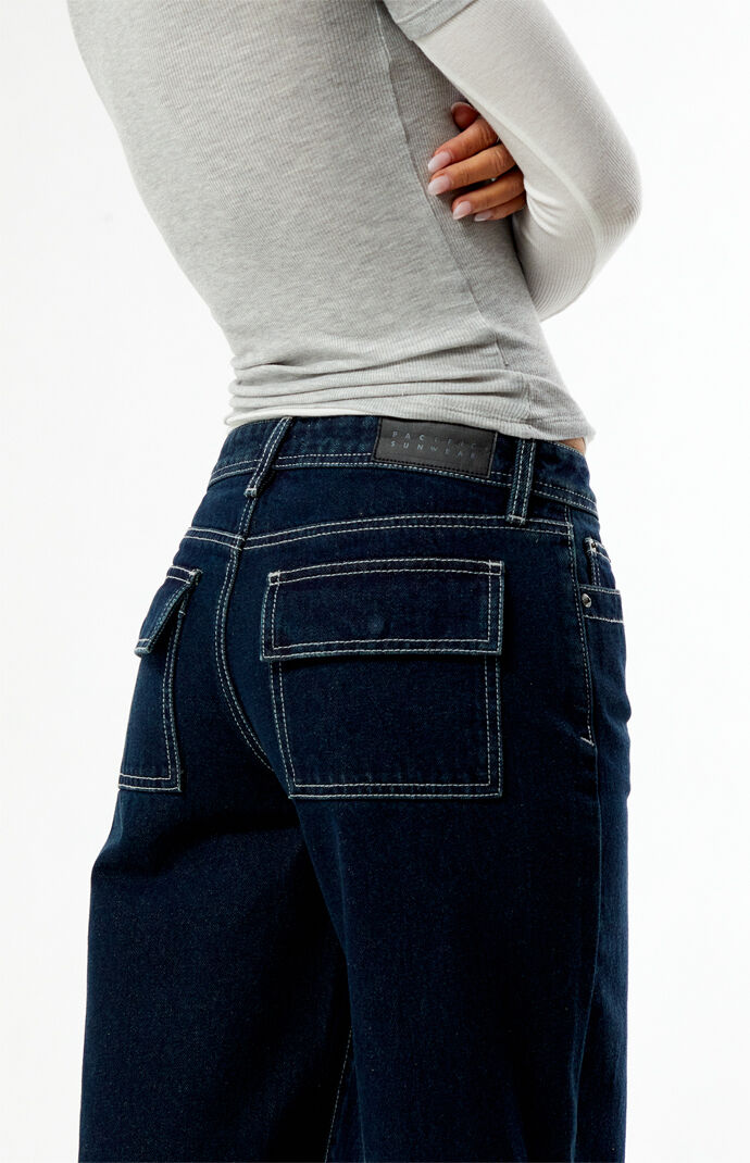Pacsun Casey Low Rise Baggy Jeans Dark Blue Contrast Stitch