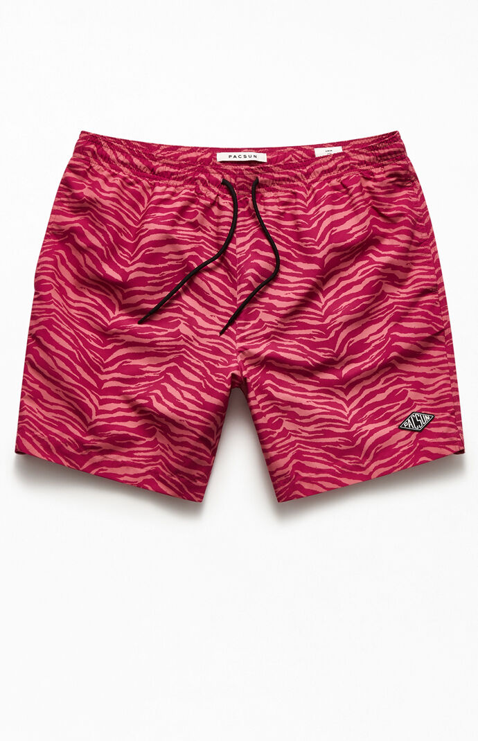 Pink Tiger Print 17" Swim Trunks