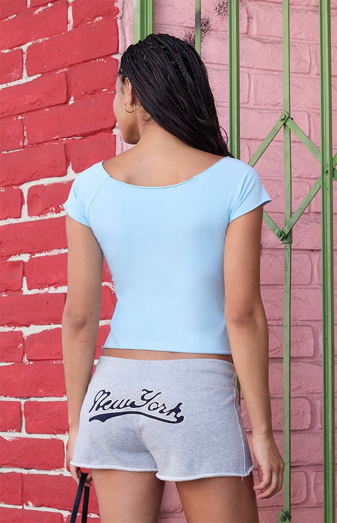 John Galt Light Blue Bonnie Off-The-Shoulder Top