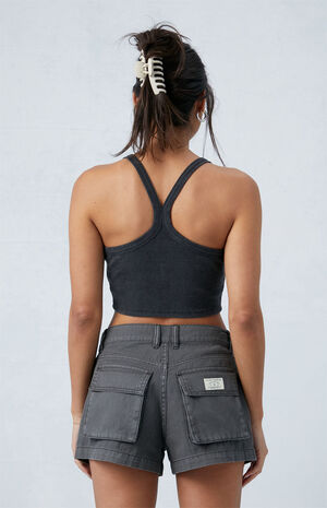 Dark Gray Mid Rise Slouchy Workwear Shorts image number 4