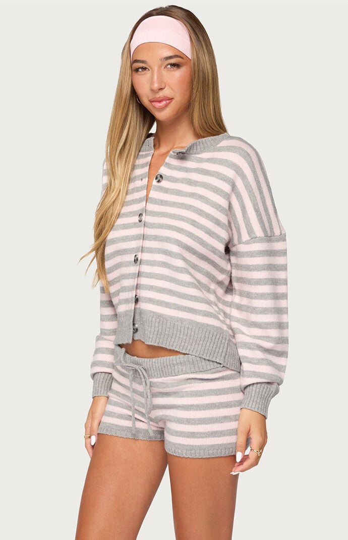 Edikted Abra Striped Knit Button Up Cardigan