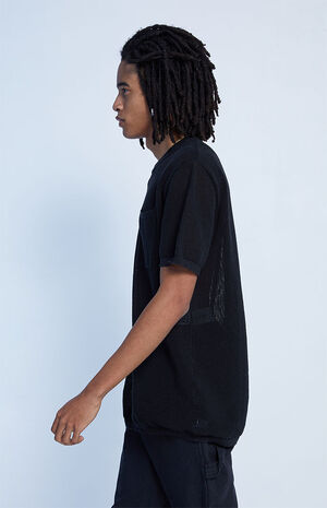 Black Open Mesh Knit Shirt image number 3