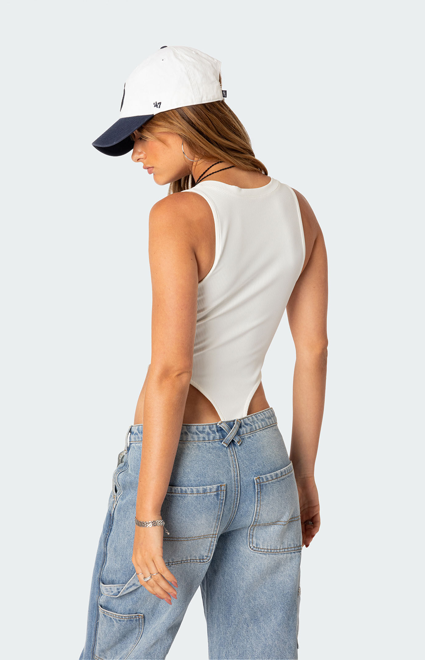 Edikted High Cut Ribbed V Neck Bodysuit | PacSun