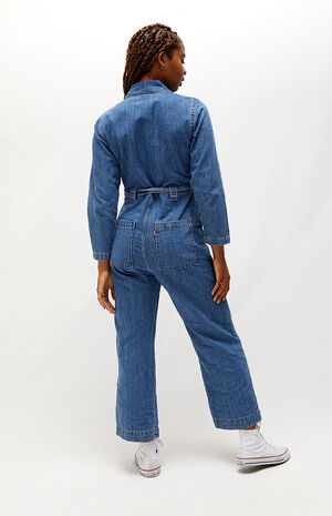 Cropped Denim Jumpsuit Cropped Denim Jumpsuit image number null