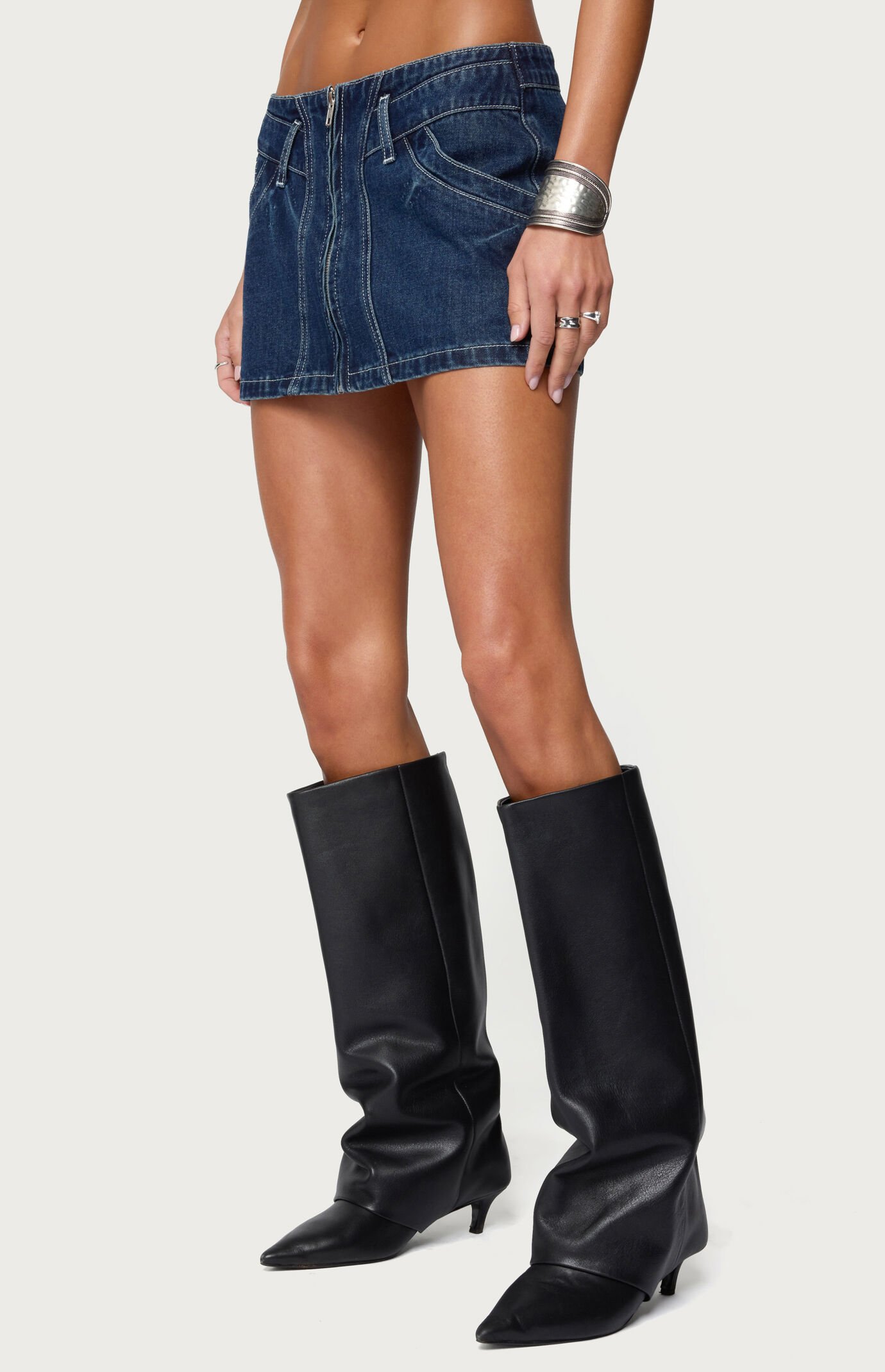 Edikted Sharlo Zip Up Denim Mini Skirt