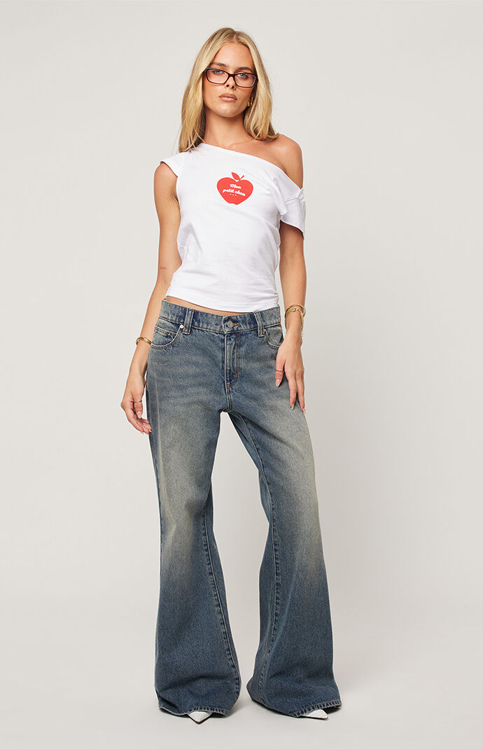 ABRAND Amalie Dark Indigo Low Rise Flare Baggy Jeans | Pacsun