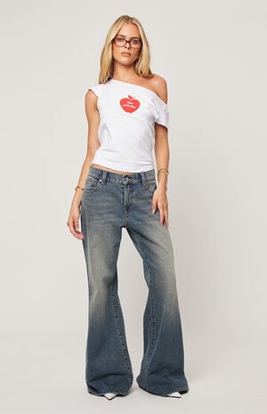Amalie Dark Indigo Low Rise Flare Baggy Jeans image number 4