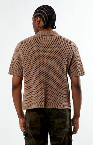 Brown Spence Open Knit Camp Shirt Brown Spence Open Knit Camp Shirt image number 4