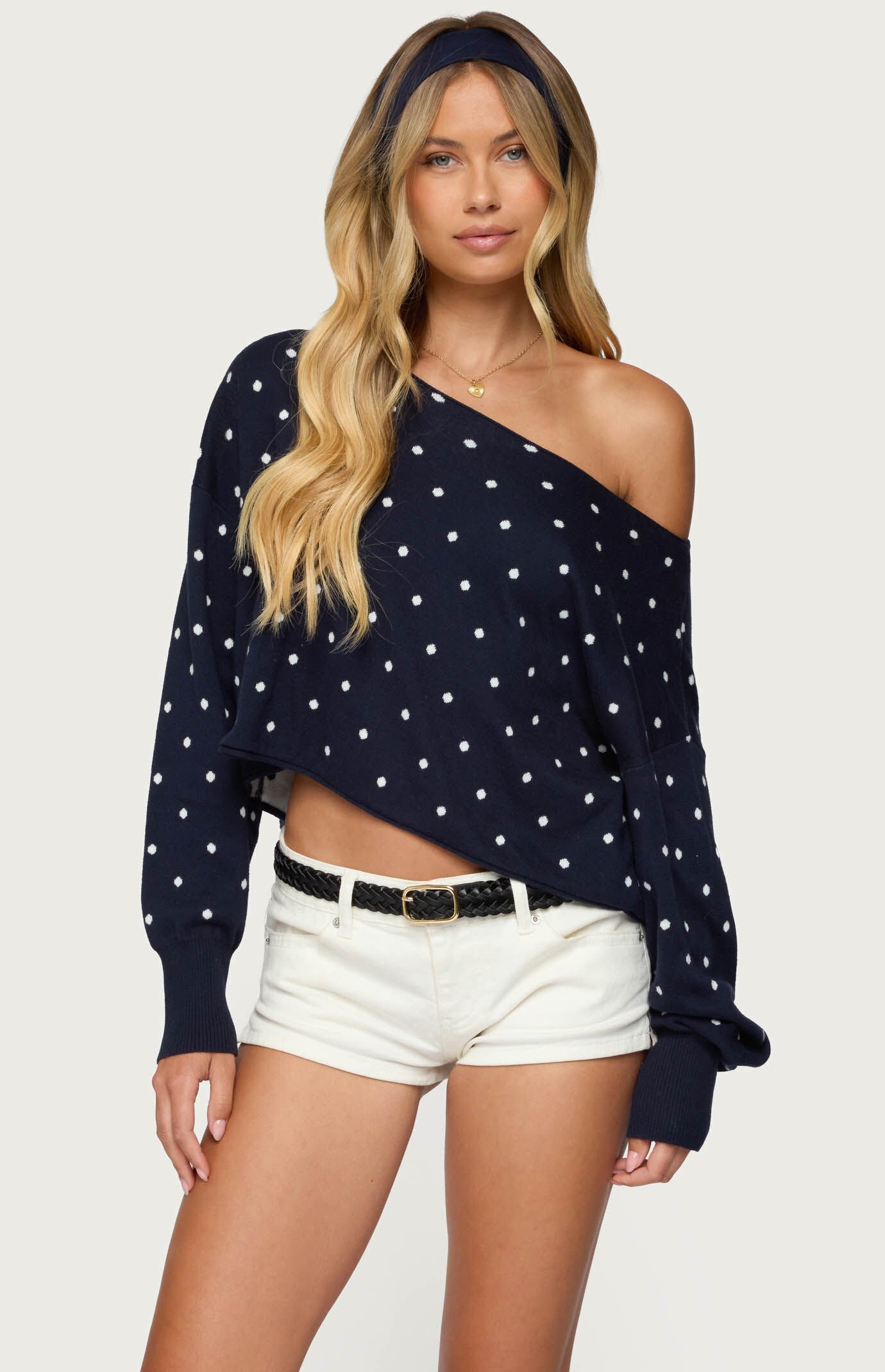 Edikted Oversized Off Shoulder Polka Dot Sweater