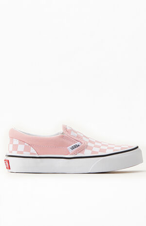 Kids White & Pink Checker Classic Slip-On Shoes image number 2