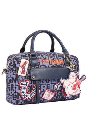 Navy Multi Patch Graphic Satchel Bag image number 2