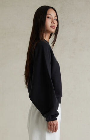 Women's Jet Black Fleece Cropped Crew Neck Sweatshirt image number 3