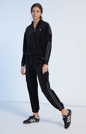 Relaxed Velour Cargo Jogger Sweatpants image number 1