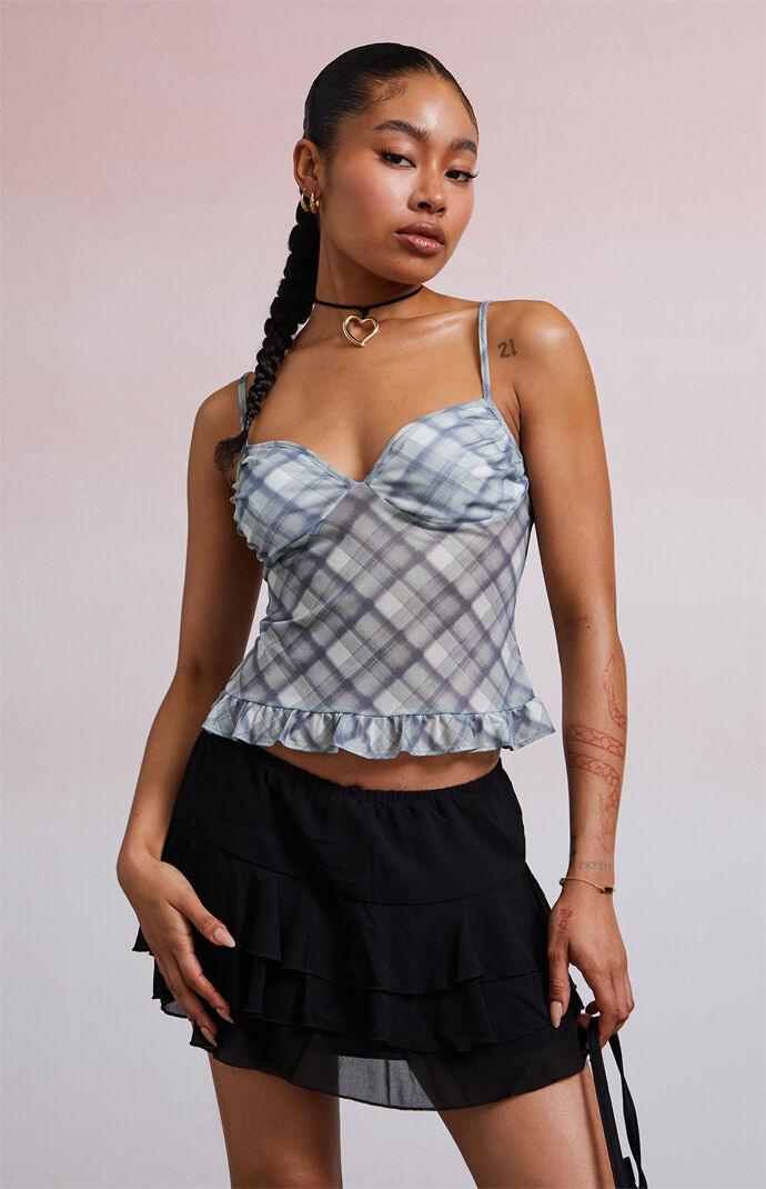 Third Charm Kiki Mesh Sweetheart Ruffle Tank Top | Pacsun