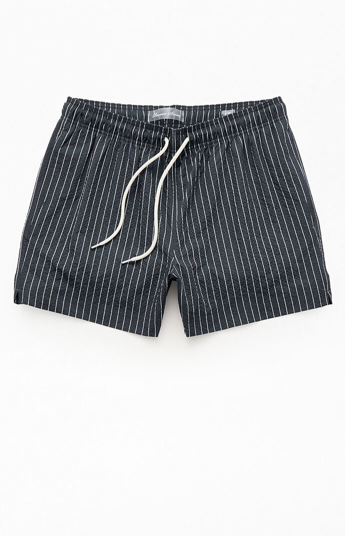 Pacsun Black Sandbar Striped Seersucker 4.5" Swim Trunks