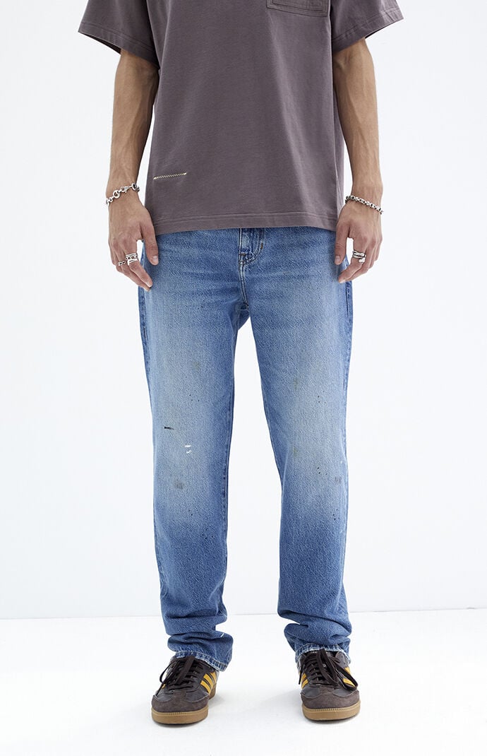 Pacsun Medium Indigo Paint Splatter Straight Jeans