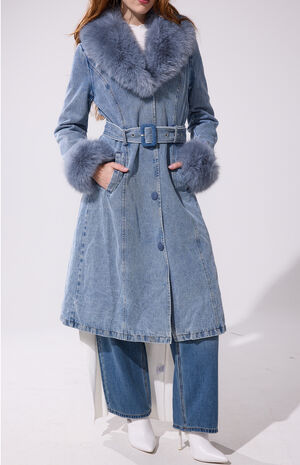 Kaya Denim Faux Fur Trench Coat image number 1