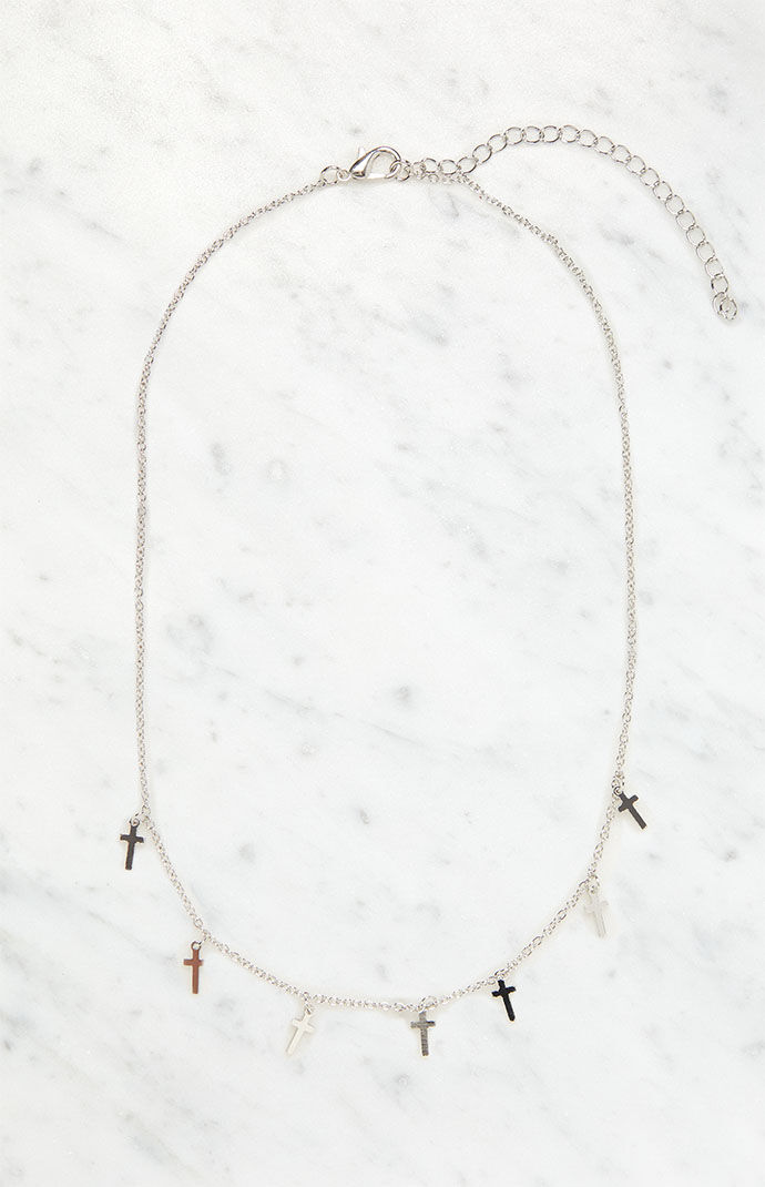 LA Hearts Silver Cross Charm Necklace PacSun