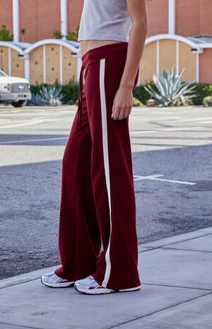 Burgundy Hilary Side Stripe Soft Yoga Baggy Sweatpants image number 3