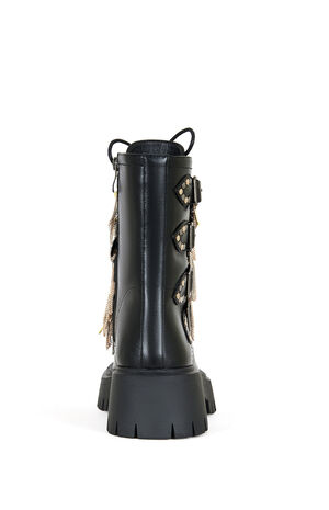 Megumi Black Chained Up Faux Leather Combat Boots image number 3