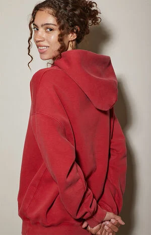 Red Ultra Soft Fleece Core Washed Pullover Hoodie image number 5