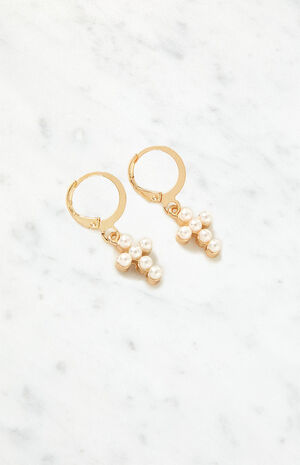 Pearl Cross Earrings image number 2