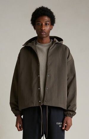Brown Textured Nylon Hooded Jacket image number 2
