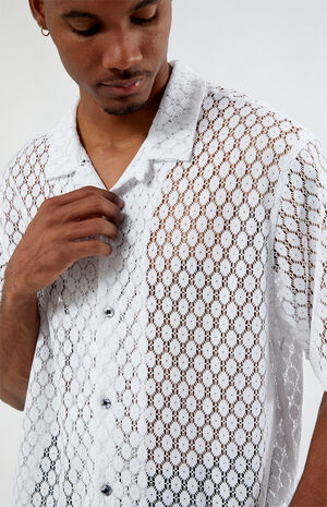 White Lace Oversized Camp Shirt image number 2