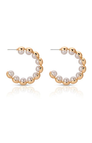 Pearl Inlay and Gold Hoop Earrings image number 6