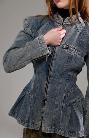 Virelle Structured Zip Up Denim Jacket image number 5