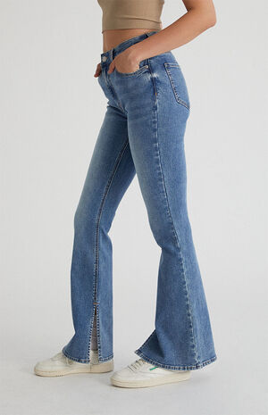 Dark Blue High Waisted Slim Flare Jeans image number 3