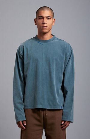Blue Vintage Wash Heavyweight Oversized Long Sleeve T-Shirt image number 2