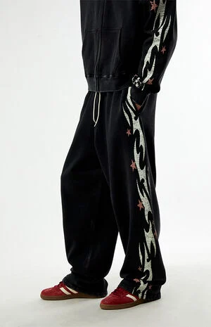 Black Flame Star Fleece Baggy Sweatpants image number 2