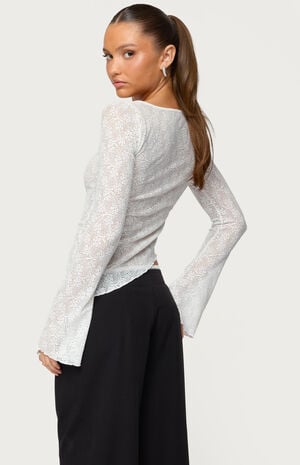 Mare Asymmetric Gem Sheer Lace Top image number 3