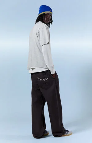 Gray Chain Embroidered Baggy Pants image number 1