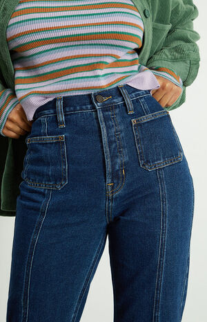 Dark Blue Slit High Waisted Bootcut Jeans image number 3