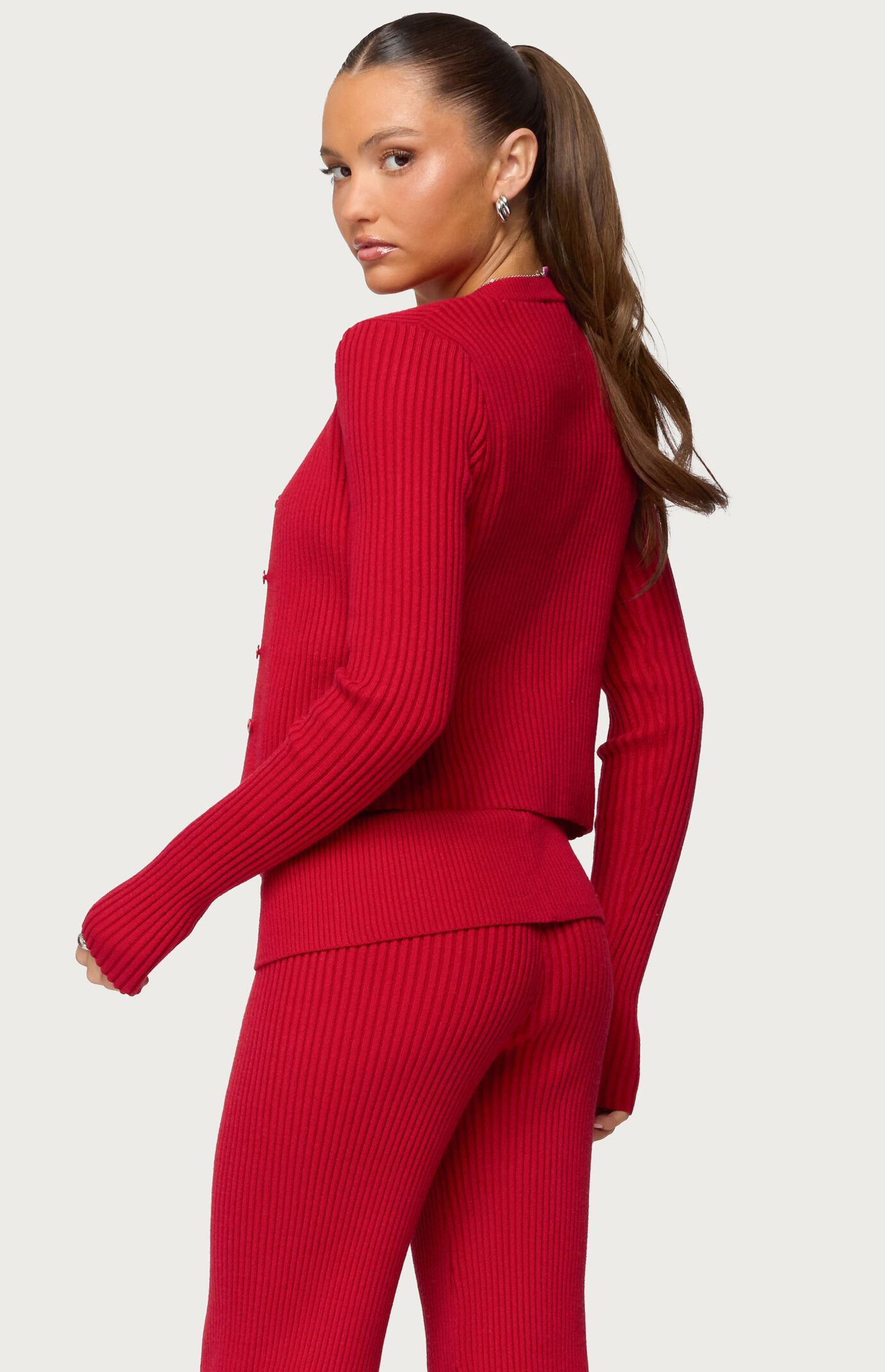 Edikted Adannah Ribbed Knit Button Up Cardigan