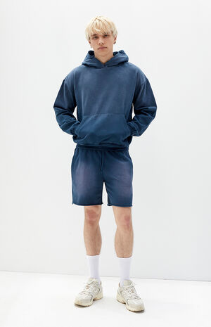 Navy Acid Wash Sweat Shorts image number 2