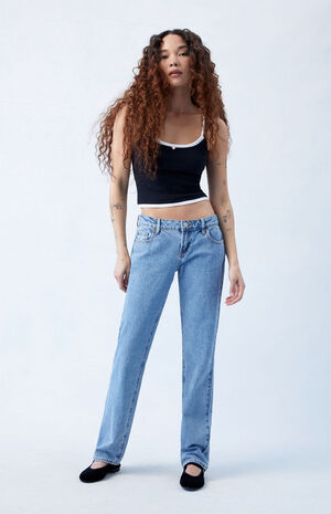 Medium Indigo Low Rise Straight Leg Jeans image number 4