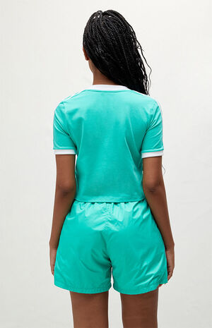 Green 3 Stripe Cropped V-Neck T-Shirt image number 4