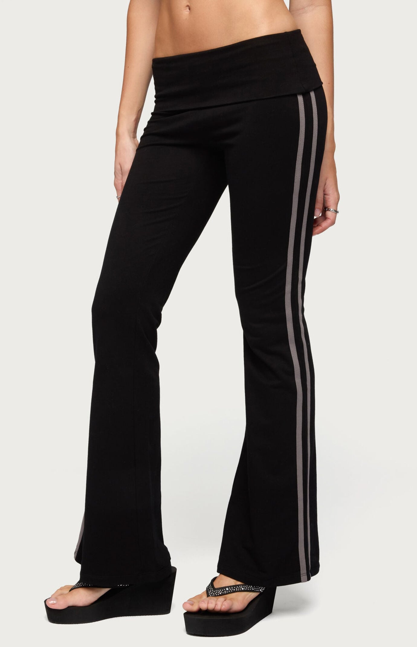 Edikted Charly Striped Foldover Flared Pants
